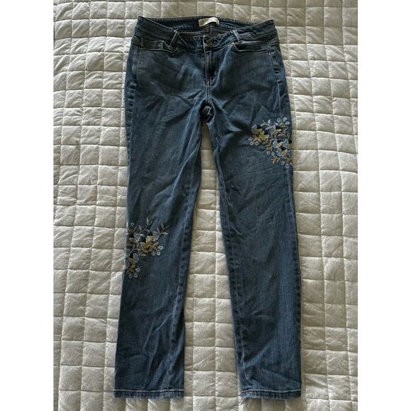 J JILL Jeans Womens Weekender Embroidered Floral Straight Leg Mid Rise Stretch 4 - Picture 1 of 14